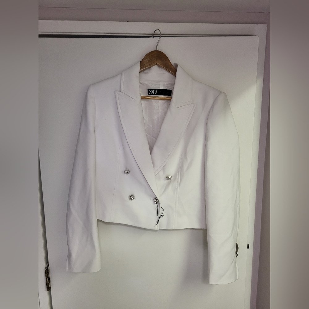 Zara NWOT Women's White Double-Breasted Jacket